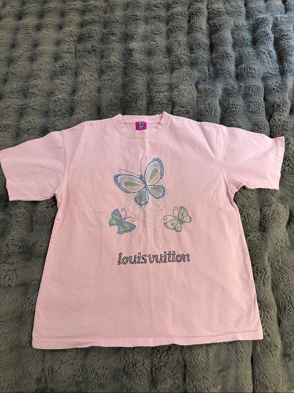 Unisex Louis Vuitton Pink Butterfly Tee with Crystal Logo